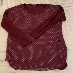 Maroon Ann Taylor Polka Dot Mixed Media Top